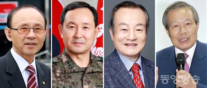 19일 오후 2시부터 국회헌정기념관 대회의실에서 광복 제71주년과 6.25전쟁 발발 제66주년을 맞이하여 평화와 국가안보의 중요성을 되새기는 '대한민국평화·안보대상' 시상식에서 ‘안보공헌부문’ 대상 수상자로 선정된 (사진 왼쪽부터) 이진삼 한반도통일지도자총연합 총재(전 육군참모총장), 장광현 육군항공작전사령관(육군소장), 최환 변호사(전 부산·대전고등검찰청 검사장), 김신조 목사./미래일보