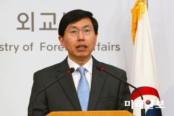 조준혁 외교부 대변인이 9일 오후 서울 종로구 도렴동 외교부 청사에서 정례브리핑을 하고 있다./사진=장건섭 기자