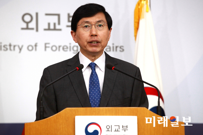 조준혁 외교부 대변인이 11일 오후 서울 종로구 도렴동 외교부 청사에서 정례브리핑을 하고 있다./사진=장건섭 기자