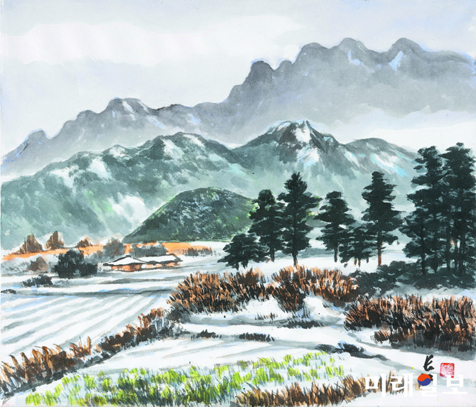 김인화_팔영산의 초설_53×45cm_화선지에 수묵담채_2017
