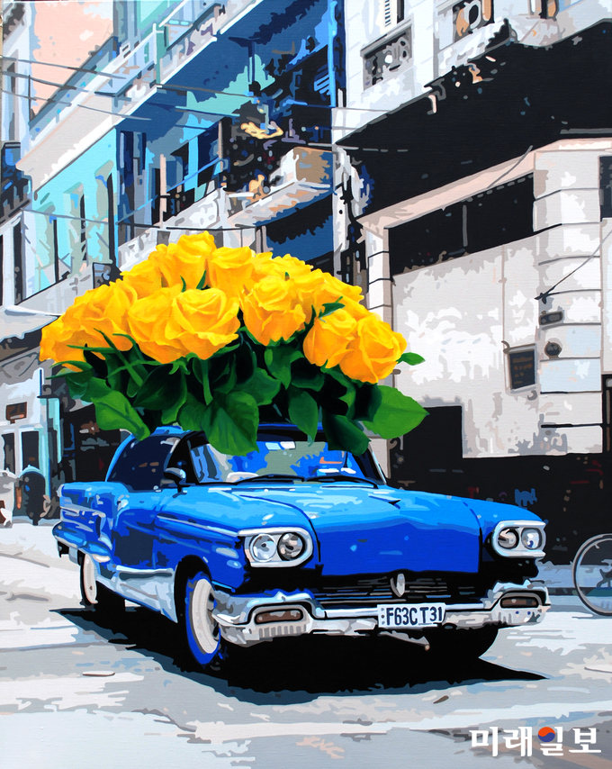 김명곤-꿈을 싣고 오는 자동차 117× 91.0cm Acrylic, Oil on Canvas. 2017.