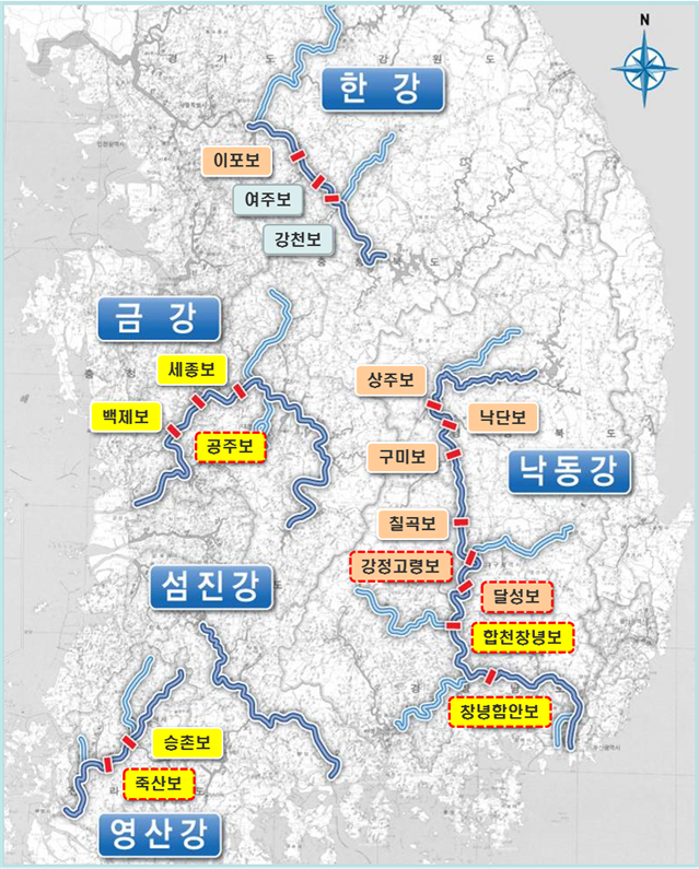16개 보 위치도./사진=환경부 제공