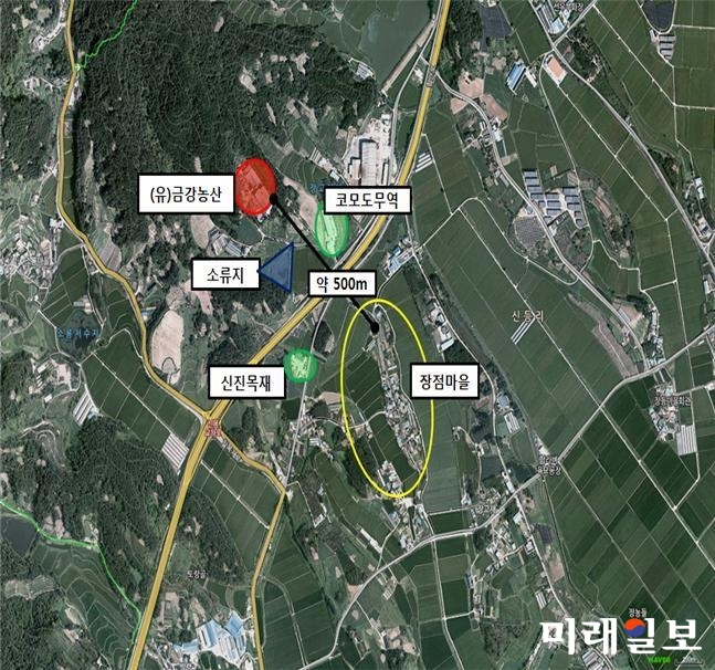 청원지역인 전북 익산시 함라면 신등리 장점마을 현황도./환경부 제공