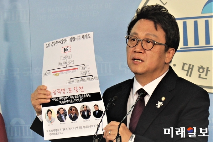 민병두 더불어민주당 의원이 23일 오전 국회 정론관에서 이명박 정권 국정원에서 대북공작금을 빼돌려 정치인 및 민간인을 불법 사찰한 이른바 작전명 ‘포청천’과 관련한 기자회견을 하고 있다. /사진=김정현 기자