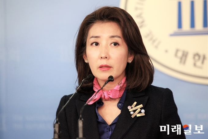 나경원 자유한국당 의원이 11일 오후 서울 여의도 국회 정론관에서 기자회견을 열고 정부 개헌안이 발표와 국회에 제출된 내용에서 단어가 추가된 것을 비판하고 있다./사진=장건섭 기자