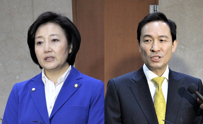 더불어민주당 박영선(왼쪽) 우상호 의원./사진=김정현 기자