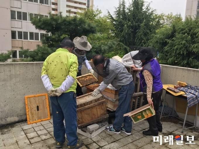 광주 두암종합사회복지관에서 도시양봉자조모임 참여자를 대상으로 도시양봉교육을 진행하고 있다. / 사진=두암종합사회복지관 제공