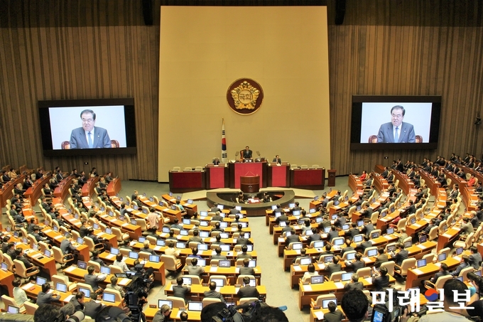 20대 국회 하반기 첫 정기국회 개회식 및 본회의가 3일 오후 서울 여의도 국회 본회의장에서 열리고 있다./사진=김정현 기자