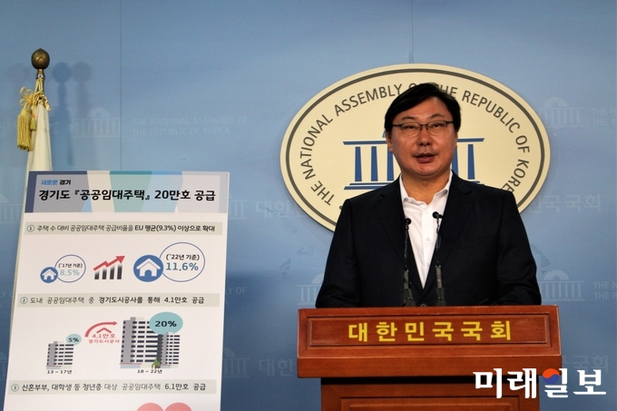 이화영 경기도 평화부지사는 20일 오전 서울 여의도 국회 정론관에서 기자회견을 열고 '경기도 공공임대주택 공급 확대방안'을 발표하고 있다./사진=김정현 기자