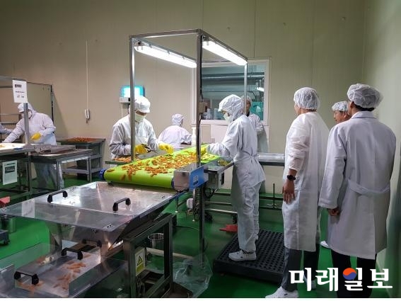 ㈜정심푸드에서 고구마 말랭이를 포장하고 있다. / 사진=강진군 제공