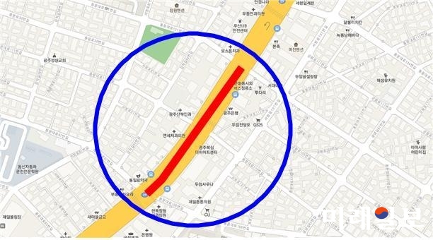 광주 말바우시장 무단횡단 금지시설 설치 위치도 / 사진=광주시 제공