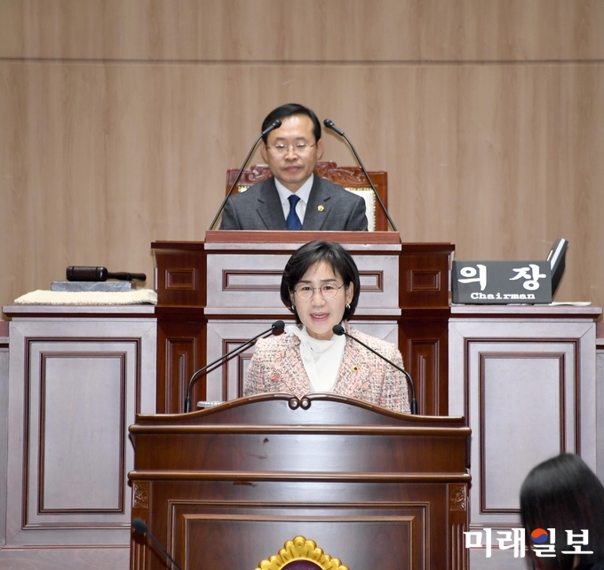 정순애 광주시의원이 28일 광주시의회 3차 본회의 5분 자유발언을 통해 '복지사각지대에 놓인 저소득층과 에너지 소외계층에 대한 에너지 복지사업이 필요하다'고 주장했다. / 사진=광주시의회 제공