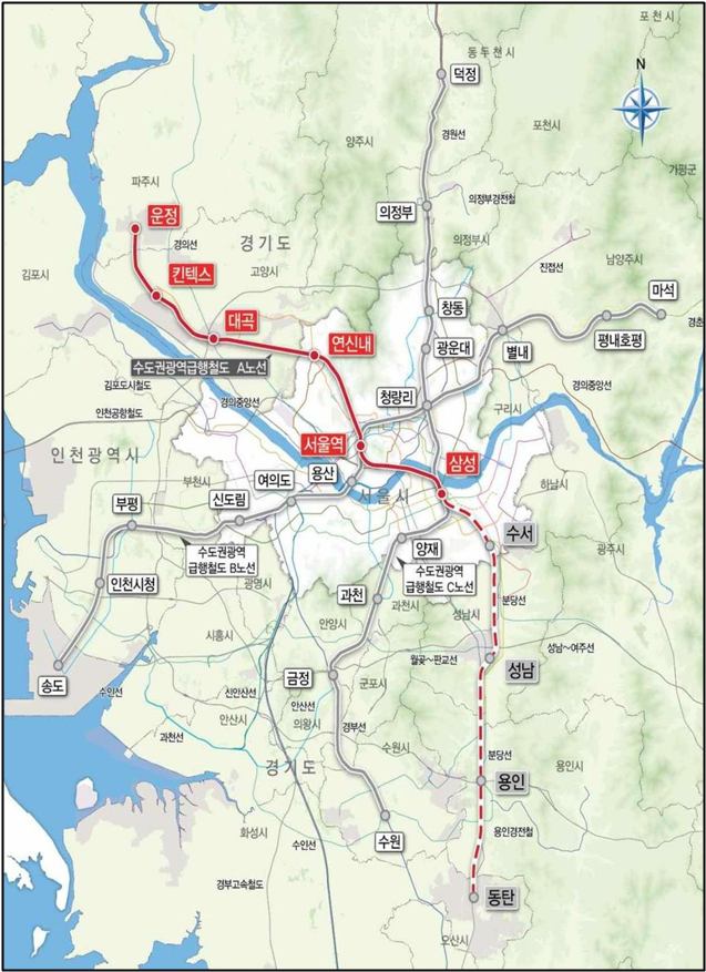 수도권 광역급행철도 A노선(파주~삼성) 노선도