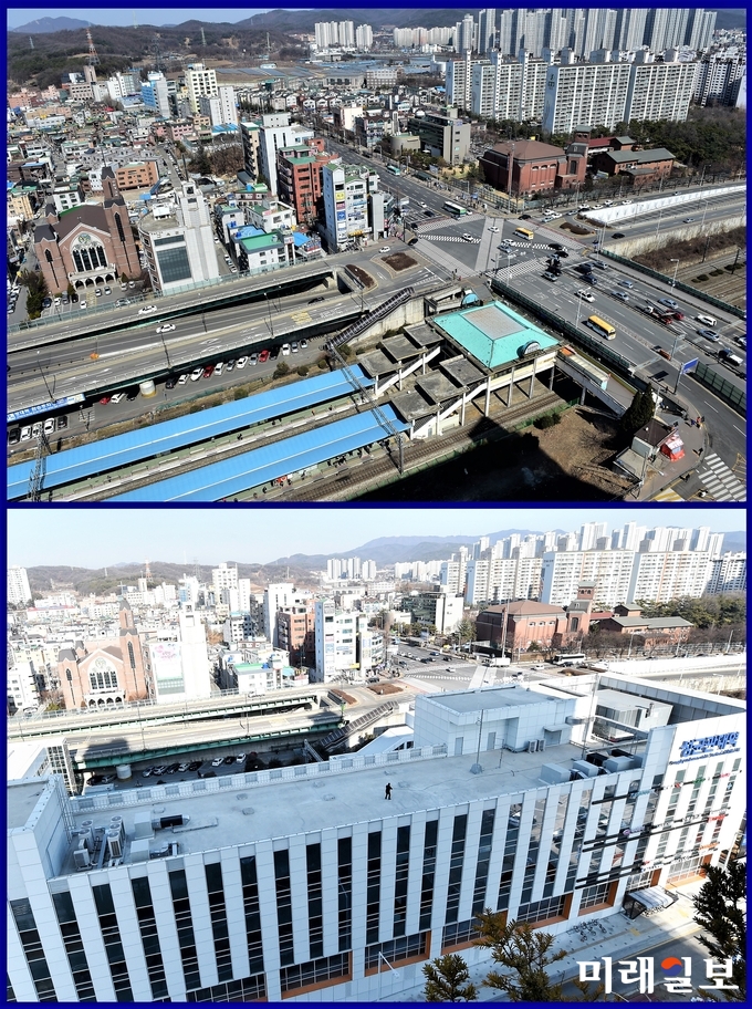성균관대역사 개통 전(위쪽)과 후 모습./사진=수원시 제공