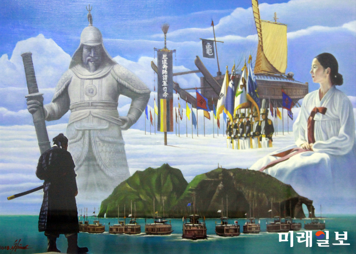 서울 여의도 국회 본관 5층 문체위 앞 전시공간 문화샛길에서 오는 5월 10일까지 열리고 있는 '국회 '남·북 미술전' 한국작가 신제남의 '영웅일기'/사진=장건섭 기자