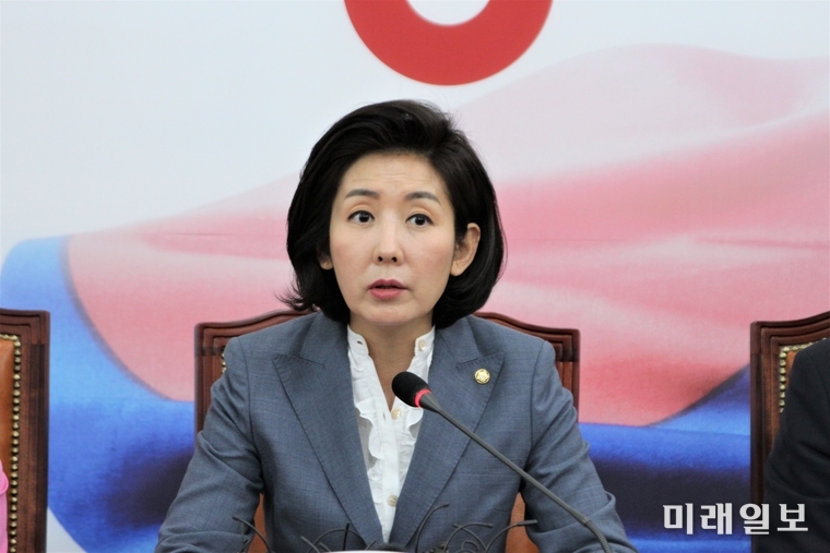 나경원 자유한국당 원내대표가 3일 국회에서 열린 최고위원회의에서 모두발언을 하고 있다./사진=국회기자단 김진혁 기자