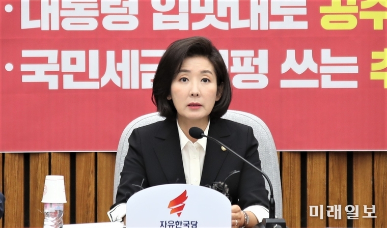나경원 자유한국당 원내대표가 11일 오전 국회에서 열린 원내대책회의에서 모두발언을 하고 있다./사진=국회기자단 김진혁 기자