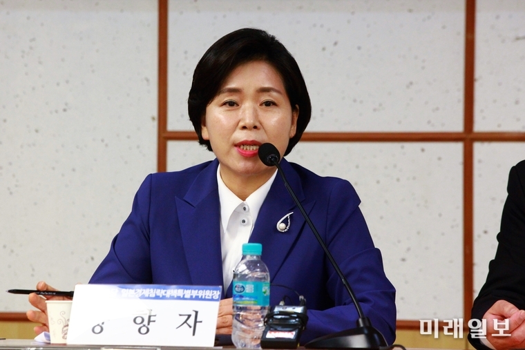 12일 오후 서울 여의도 국회 의원회관에서 민주당 일본경제침략대책특위 주최로 열린 주한 일본 언론 기자간담회에서 양향자 특위 부 위원장이 취재진의 질문에 대답하고 있다./사진=장건섭 기자