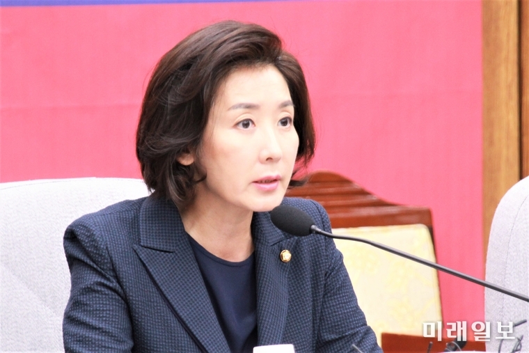 나경원 자유한국당 원내대표가 10일 오전 서울 영등포구 여의도 국회에서 열린 원내대책회의에서 발언하고 있다./사진=김정현 기자