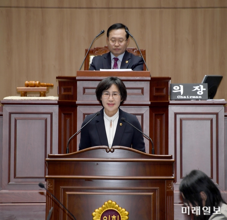 정순애 광주시의원이 22일 광주광역시의회 본회의 5분 자유발언을 하고 있다. / 사진=광주시의회 제공