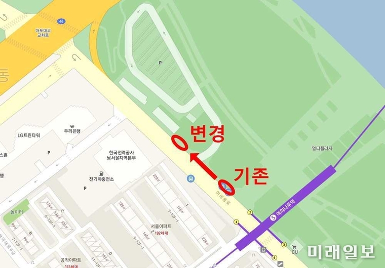 평일기간(3.31~4.2 / 4.5~9 / 4.12) 정류소 이전 위치도./자료=서울시