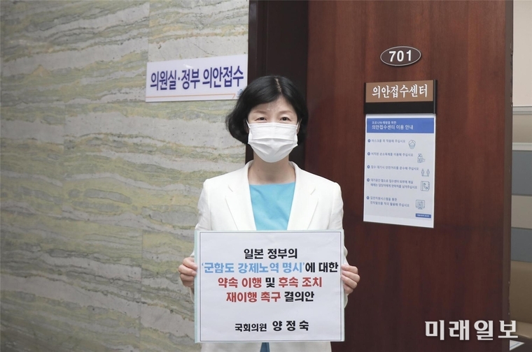 일본 정부의 '군함도 강제노역 명시'에 대한 약속 이행 및 후속 조치 재이행 촉구 결의안을 대표발의한 양정숙 의원./ⓒ미래일보