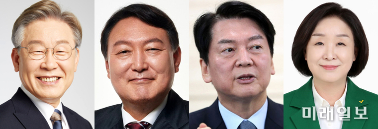 여야 제20대 대통령선거 후보자 (왼쪽부터) 이재명 더불어민주당 후보, 윤석열 국민의힘 후보, 안철수 국민의당 후보, 심상정 정의당 후보./사진=미래일보DB