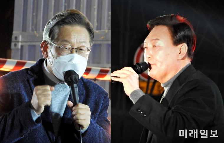 이재명 더불어민주당 대선 후보(왼쪽)과 윤석열 국민의힘 대선 후보./사진=장건섭 기자