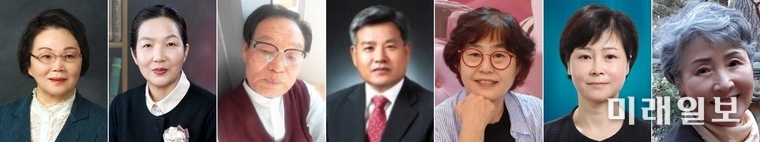 사단법인 한국문인협회가 제정한 제9회 한국문학인상 수상 작가. (왼쪽 부터) 채자경 시인, 하순희 시조시인, 조진태 소설가, 신노우 수필가, 조성순 수필가, 박명정 아동문학가, 손영순 아동문학가./사진=한국문인협회 제공