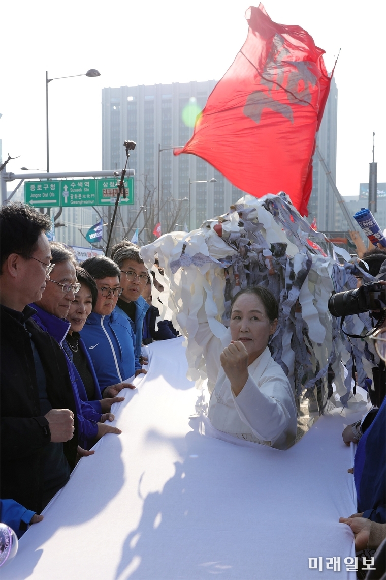 '이애주 춤 문화상' 제정 및 제1회 수상자로 선정된 시대창작 부문의 수상자 장순향의 광화문 광장에서 개최된 '윤석열 탄핵 촉구 문화제'에서 춤 장면.//사진=이애주문화재단