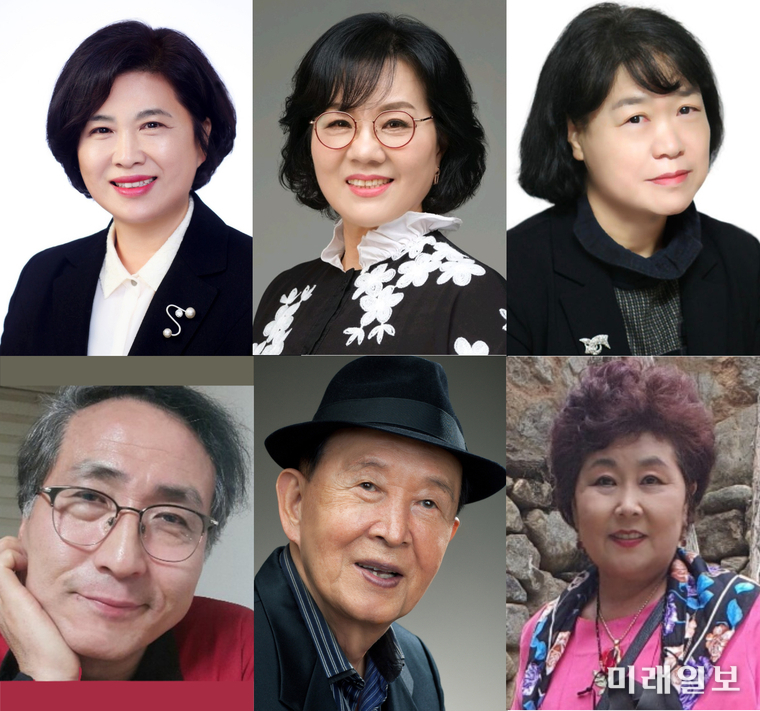 제11회 한국문학인상 수상자. (윗줄 왼쪽부터) 시 표순복, 시 정금숙, 시조 홍정희. (아랫 줄 왼쪽부터) 소설 최임수, 수필 김무웅, 아동문학 임현진./사진=한국문인협회 제공