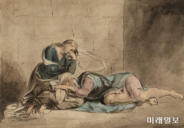 영국 낭만주의 시인이자 화가 윌리엄 블레이크(William Blake, 1757~1827)가1779년 그린 '감옥의 리어왕과 세째딸 코델리아'. 영국 런던테이트(Tate)갤러리(www.tate.org.uk) 소장./ⓒ미래일보