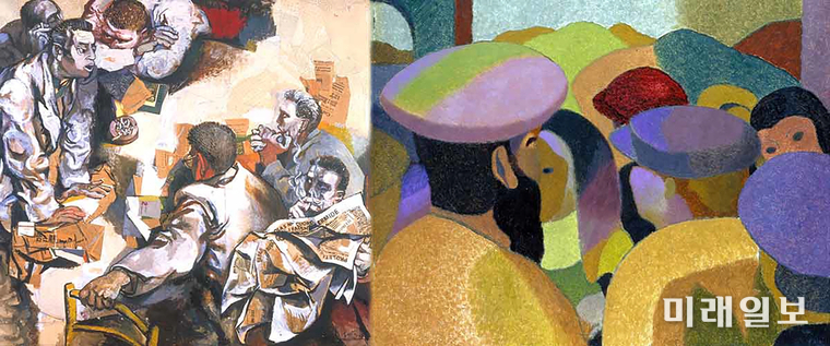 레나토 구투소의 <토론>(1959-1960)와 존 도지슨의 <시장>(1950)./출처=런던 테이트 갤러리