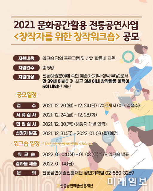 2021 문화공간활용 전통공연사업 '창작자를 위한 창작워크숍' 공모 포스터./전통공연예술진흥재단